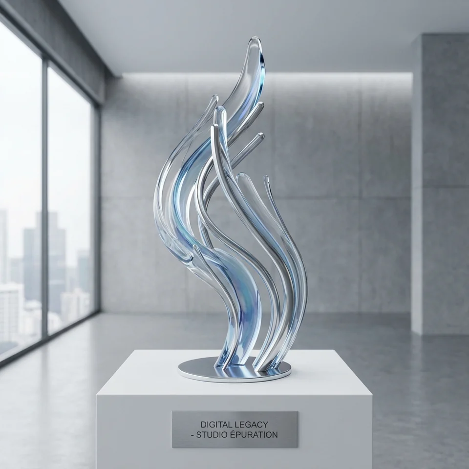 Escultura abstracta en un espacio de trabajo contemporáneo